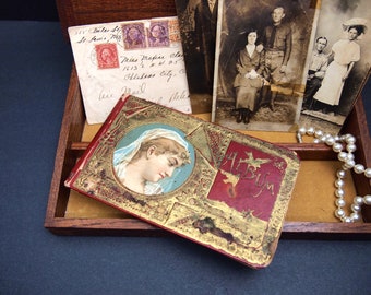 Victorian Autograph Album 1886 Handwriting Valentine Memory book 1800's Floral Ephemera  22L08E06S