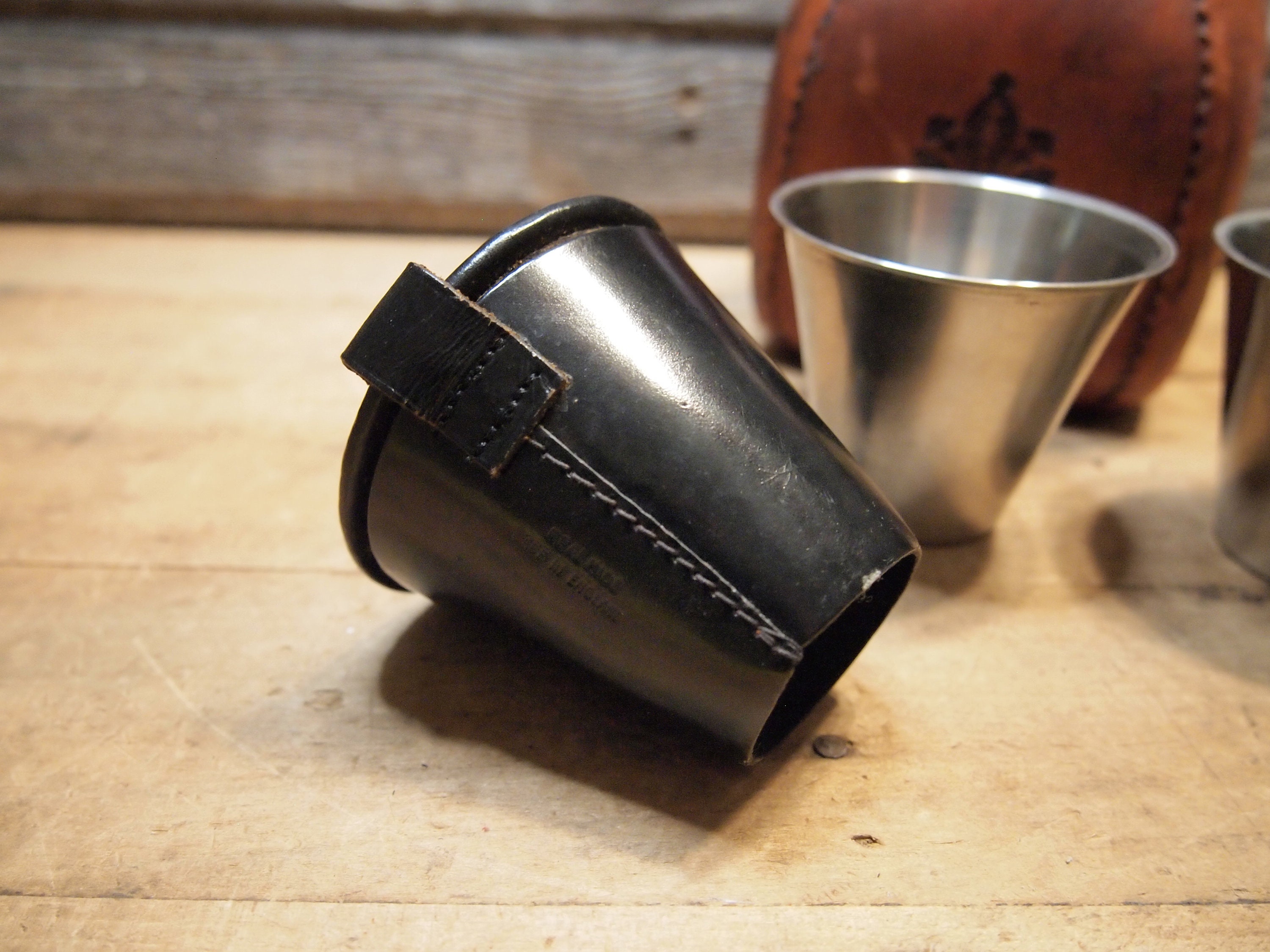 Vintage Travel Shot Glass With Leather Case Black Ear Buds Etsy