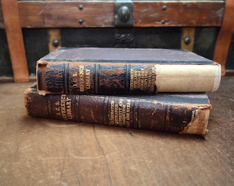 Set of 2  vintage antique Leather Bound Reference Books, ICS Annotated Decorative Book Leather