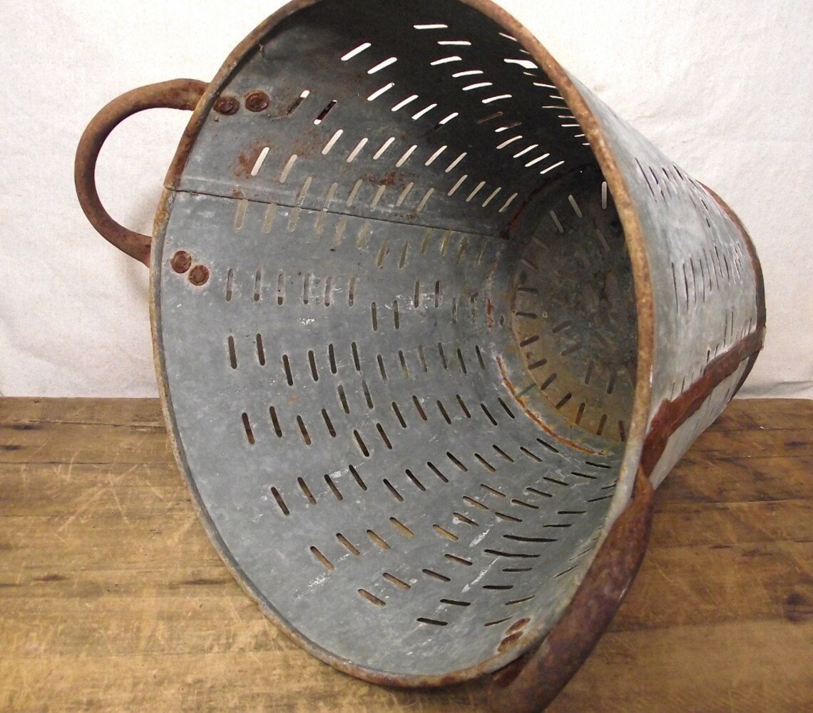 Vintage Olive Bucket from Europe Galvanized Large Rusty Bucket Etsy