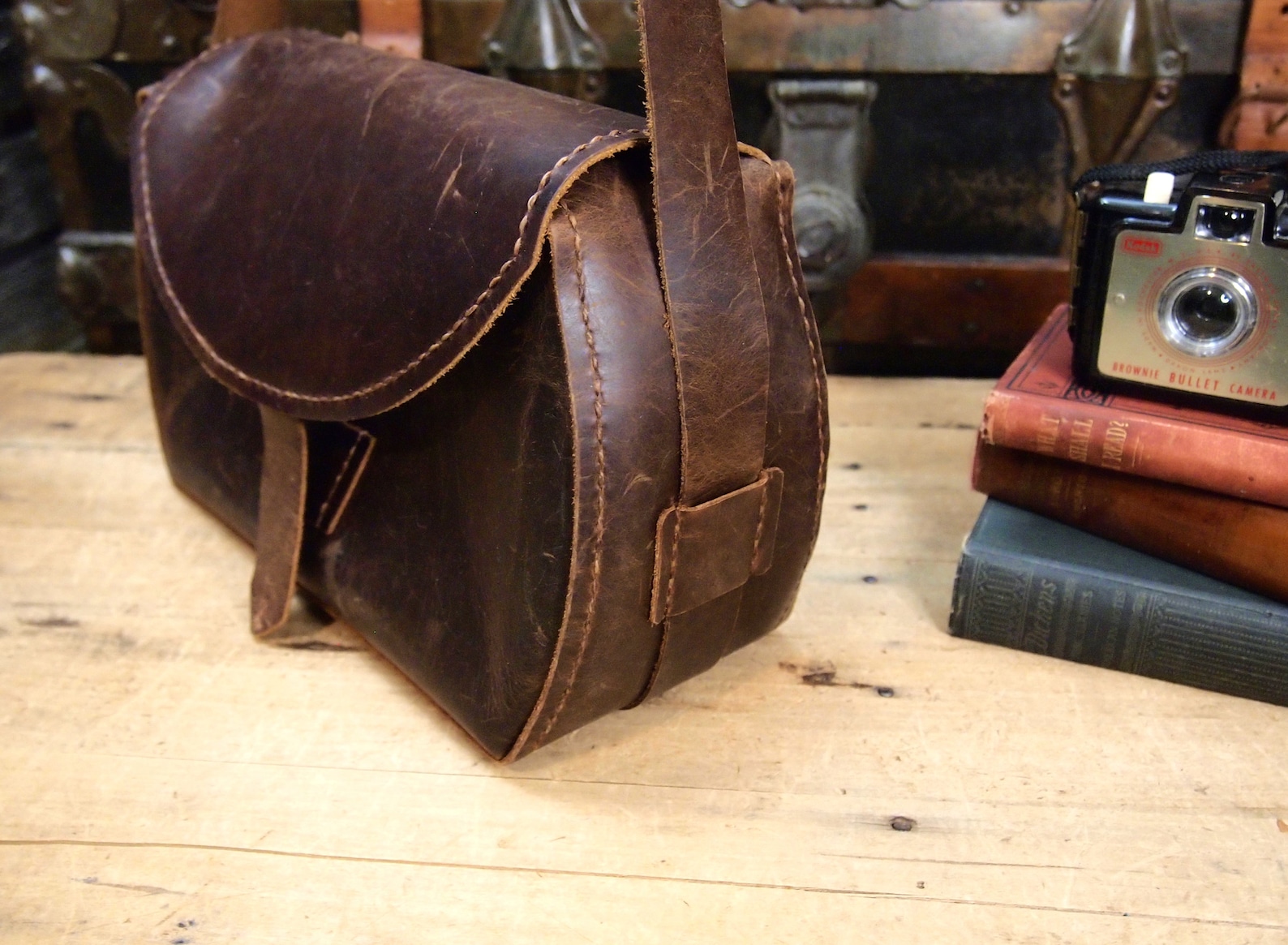 Unique Vintage Leather Camera Bag Shoulder Purse Flap Front Etsy