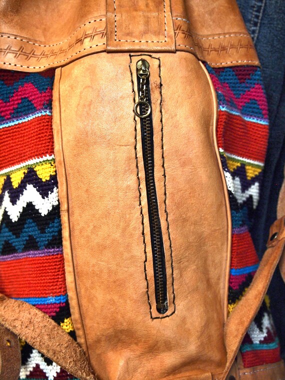 Leather Large Drawstring Backpack  Kilim Tapestry… - image 10