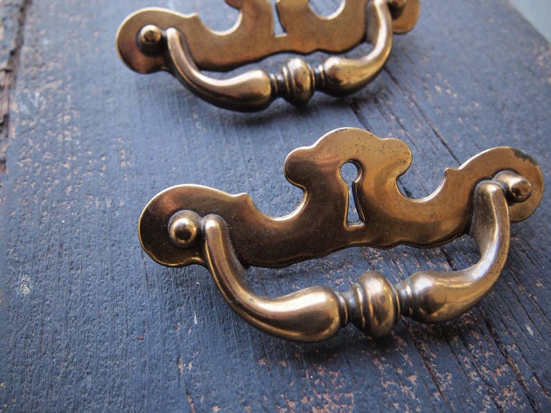Lot of 2 Large 6 drawer pulls Brass color Salvaged Restoration hardware Door Drawer #463