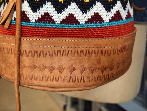 Leather Large Drawstring Backpack  Kilim Tapestry… - image 8