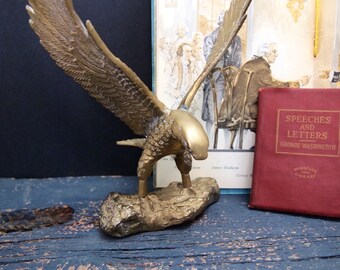 Vintage Heavy Brass Eagle patriotic open wings landing  Bald Eagle  22G16B06S