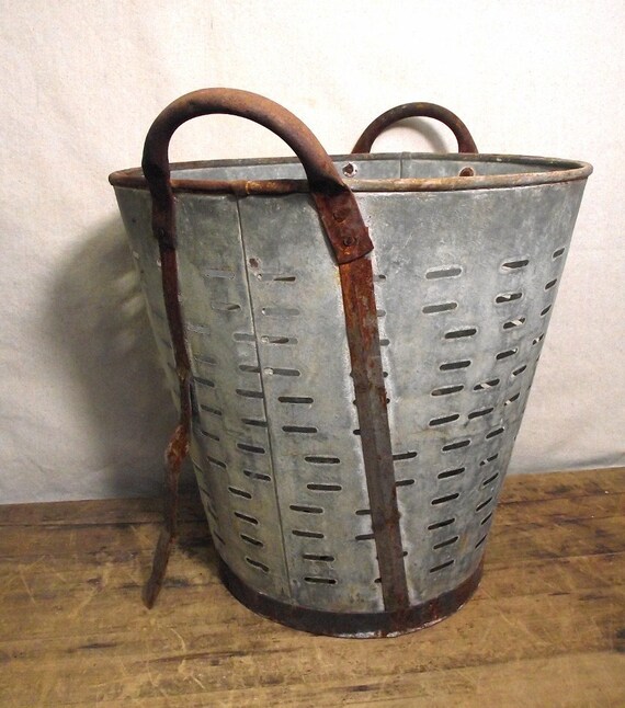 Vintage Olive Bucket from Europe Galvanized Large Rusty Bucket Etsy