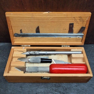 X-Acto multi-Blade Leather Cutting kit in wood carrier case