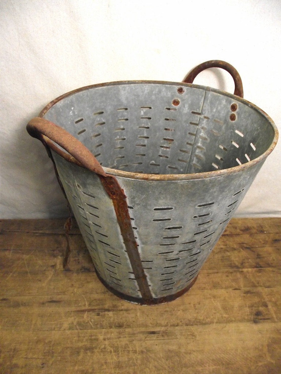 Vintage Olive Bucket from Europe Galvanized Large Rusty Bucket Etsy