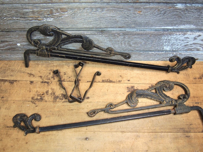 Pair Of Metal Swing Arm Curtain Rods With Mounting Brackets Etsy