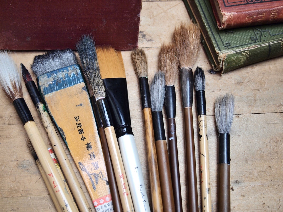 Mixed Set of Chinese Japanese Paint Brushes Calligraphy Art Used