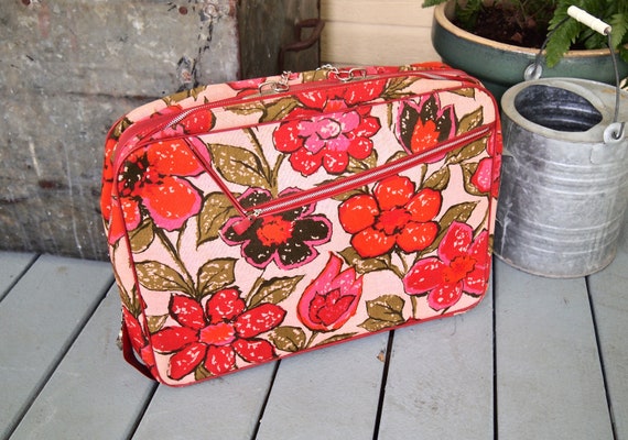 Groovy Floral suitcase Pink  70's 60's retro made… - image 1