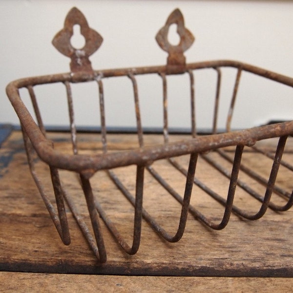 Vintage Metal Basket Soap Holder with decorative hangers from Paris Flea Market French Rusty Shabby