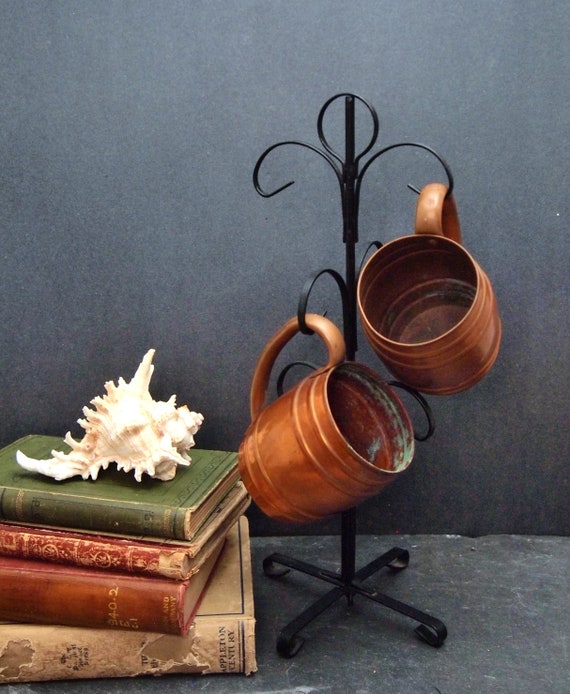 Vintage Black Metal Mug Tree Wire Holder 6 Hooks Jewelry Stand Etsy