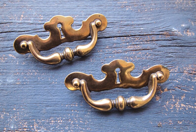 Lot of 2 Large 6 drawer pulls Brass color Salvaged Restoration hardware Door Drawer #463