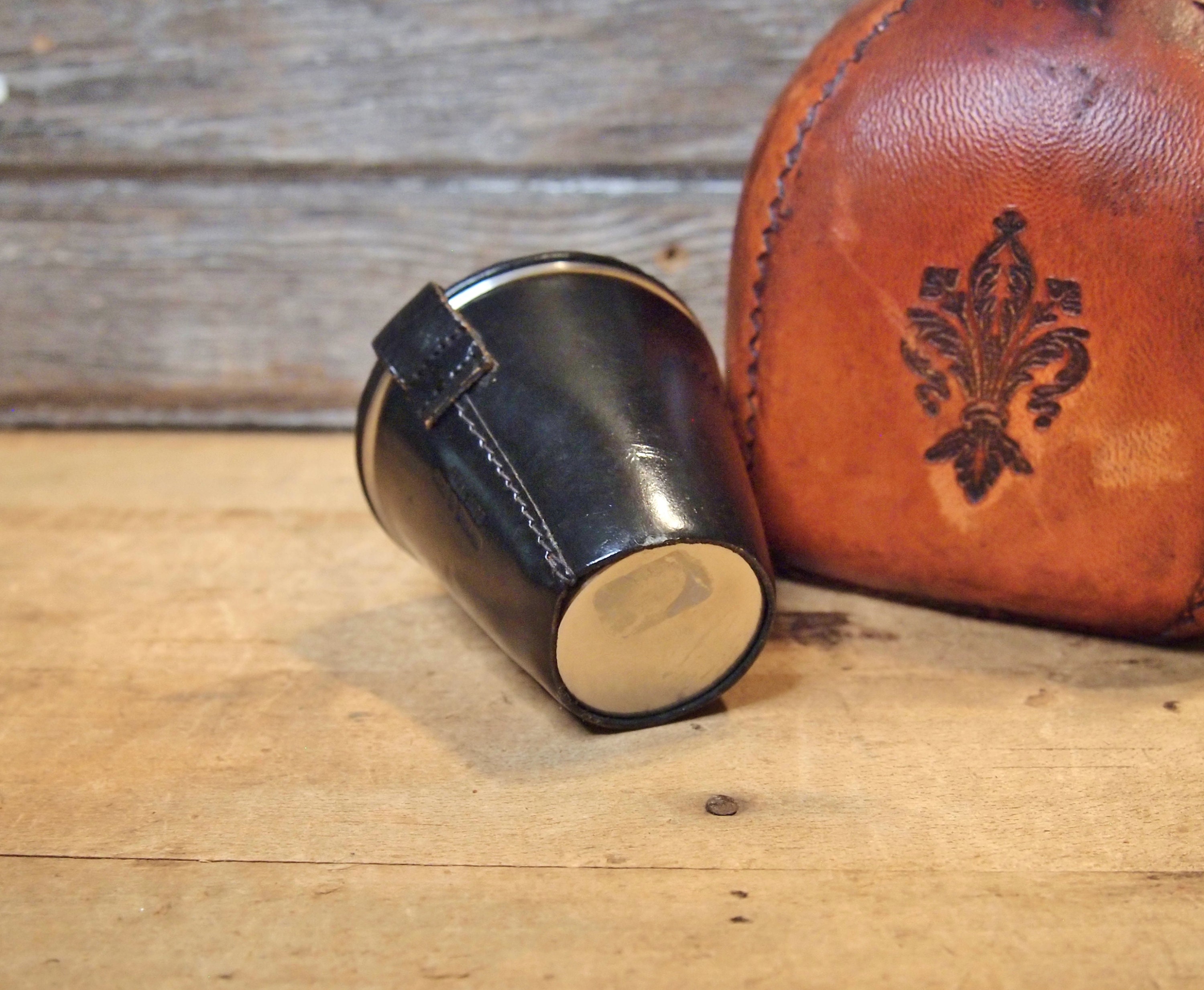 Vintage Travel Shot Glass With Leather Case Black Ear Buds Etsy