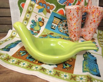 Vintage  Vohann of California Bird Dish lime green Ceramic bird Change drop, jewelry drop, ash tray, Retro Mid century bowl dish 040217lgs