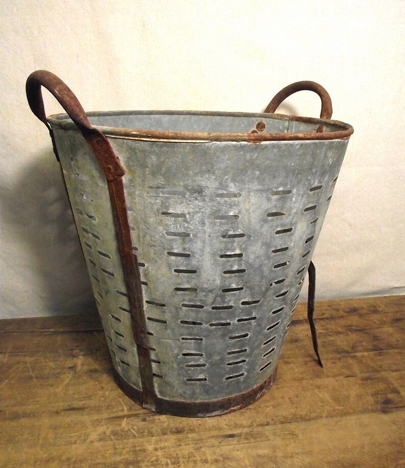 Vintage Olive Bucket from Europe Galvanized Large Rusty Bucket Etsy