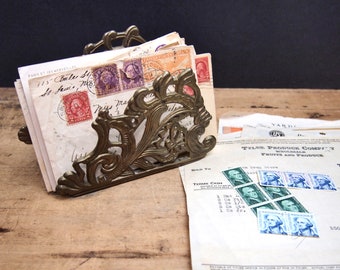 Vintage Ornate  brass Metal Office  Letter  holder Organizer sorter  or napkin holder Victorian  22L01R04S