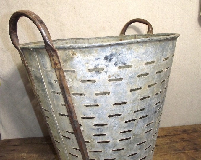 Vintage Olive Bucket From Europe Galvanized Large Rusty Bucket Etsy
