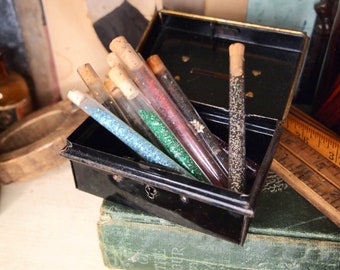 Set of 10 Glass vintage tubes vials with Vintage Glitter Cork Stopper