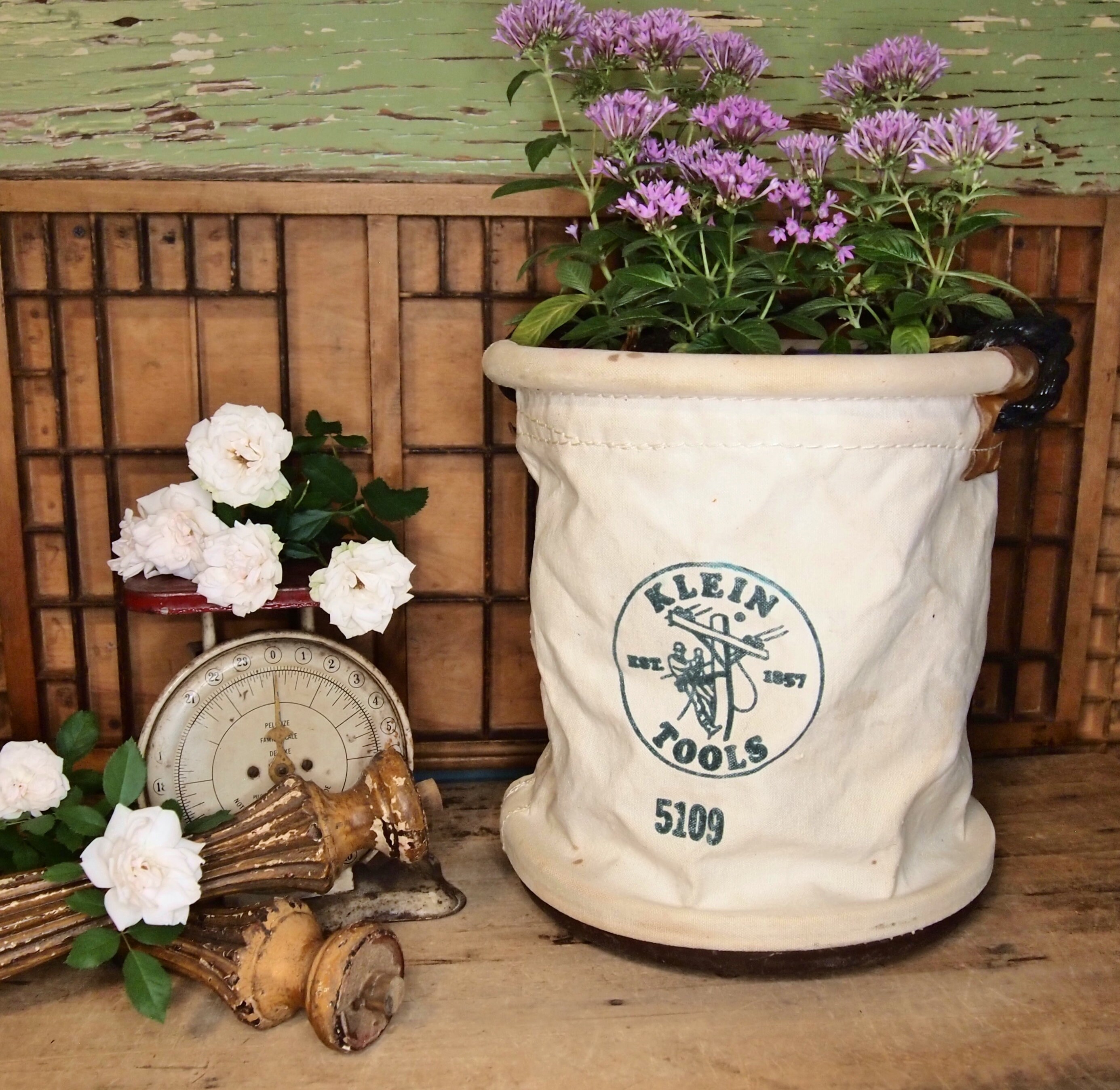 Vintage Canvas Klein Linemans Bag With Leather Tool Bag Bucket