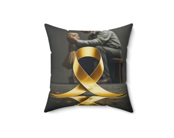 Gold Ribbon - Spun Polyester Square Pillow