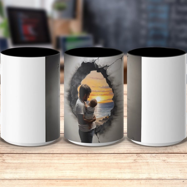 Father and Child Sunset View Wall Art Mug, Perfect Fathers Day Gift, Inspirational Coffee Mug
