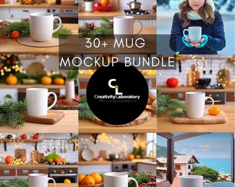 30+ Bundle tazza di caffè Mockup / MockUp realistico / mockup tazzacucina elegante / mockup tazza tema natalizio/ code : 001