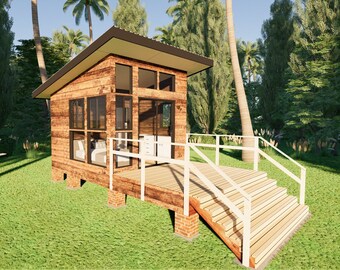 DIY Plans|| 26m2 (282 sq ft) Tiny Cabin Classic - Floor Plan, Elevations, Draft Engineering Plan, Materials List - Cabin, Tiny Home, Cottage