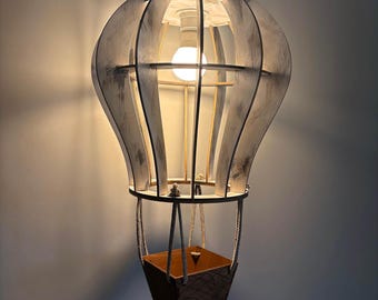 Lámpara de globo aerostático de madera - Lámpara de noche colgante vintage 3D hecha a mano, iluminación para habitación infantil y decoración del hogar - Personalizada con nombre