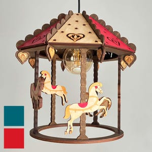 Carousel Horse Lamp, Wooden Nursery Pendant or Table Lamp, Kids Room Decor, Handmade Fairytale Gift