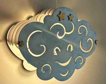 Cloud Lamp, Wooden Nursery Pendant Light, Kids Ceiling Lamp, Baby Room Decor, Personalized Name Gift