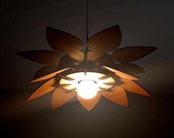 Wooden Flower Pendant Lamp – Handmade 3D Floral Night Light, Romantic Home Lighting & Unique Wooden Decor