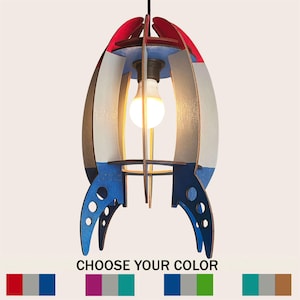 Rocket Lamp, Wooden Handmade Kids Ceiling Light, Space Room Decor, Custom Color, Nursery Gift
