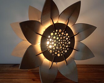 Wooden Natural Flower Table Lamp – Handmade 3D Floral Night Light, Romantic Home and Kids Room Lighting, Boho Decor - Personalized with Name