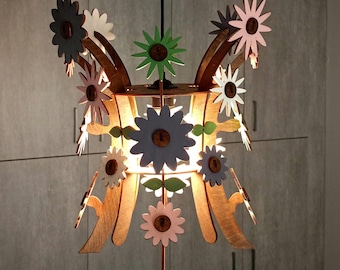 Wooden Flower Pendant Lamp – Handmade 3D Floral Night Light, Romantic Home and Bedroom Lighting, Unique Wooden Decor