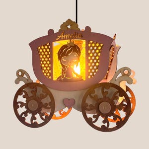 Princess Carriage Lamp, Wooden Handmade Night Light, Pendant or Table Light, Fairytale Girls Room Decor, Personalized Name, Baby Girl Gift