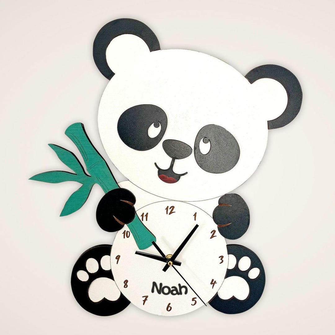 Hand Clock Panda Panda Wall Clock for Kids Room, Handmade Wooden Nursery Decor & Baby ...