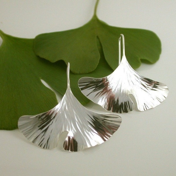 Ginkgo Earrings, Sterling Silver, Extra Large, 105ss