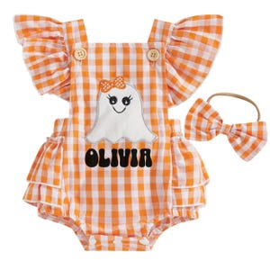 Custom Infant girl Halloween romper with cute ghost Halloween dress for newborn baby girl Halloween outfit