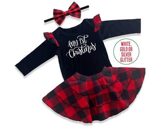 My first Christmas outfit baby Girl Christmas Outfit buffalo plaid personalized Christmas outfit baby girl christmas outfit with name infant