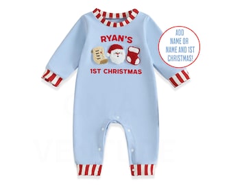 Baby's First Christmas outfit with Fuzzy Santa baby boys Christmas outfit baby boys first Christmas