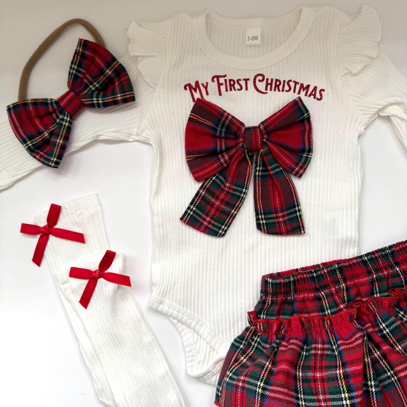 Baby Girl First Christmas Outfit Newborn Girl Christmas Outfit Plaid — free download
