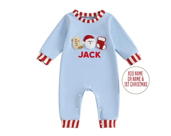 Baby's First Christmas outfit with Fuzzy Santa baby boys Christmas outfit baby boys first Christmas
