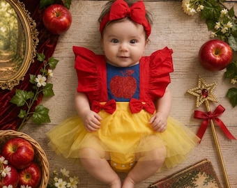 Halloween Princess Baby Romper, Girls Halloween Costume, Baby Princess Dress, Halloween Tutu Outfit, Glitter Apple Romper, Matching Headband
