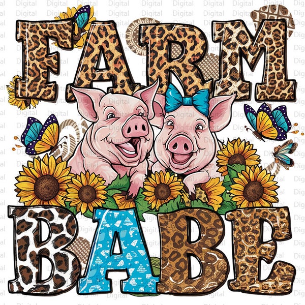 Farm Babe Sublimation Design, Retro Shirt, Farm Pig PNG, Trendy Tshirt PNG, Digital Download, Silhouette, Farmer PNG