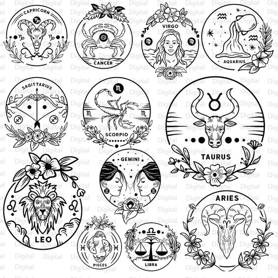 Zodiac Sign SVG Bundle, Zodiac PNG Bundle, Zodiac Sign Cut File, Zodiac