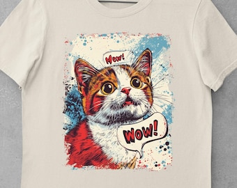 Comic Pop Art Cat T-Shirt Roy Lichtenstein Style Funny Cat Design Colorful Retro Cat Lover Tee Unique Gift Vibrant Dynamic Cat Art Shirt