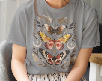 Whimsical Moth Shirt Aesthetic Insect Tee Goblincore Clothing Dark Academia Celestial Nature Vintage Boho Cute Artistic Gift for Her