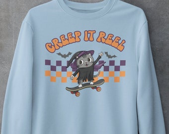 Funny Halloween Shirt Creep it Real Sweatshirt Cat Lover Gift Spooky Season Apparel Funny Halloween Cat Shirt Cute Halloween Sweater